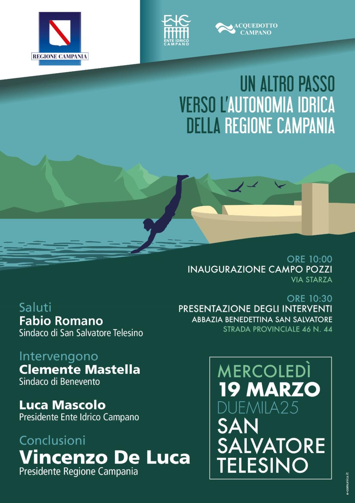 Mercoledì 19 marzo l’inaugurazione del campo pozzi di San Salvatore Telesino - 
