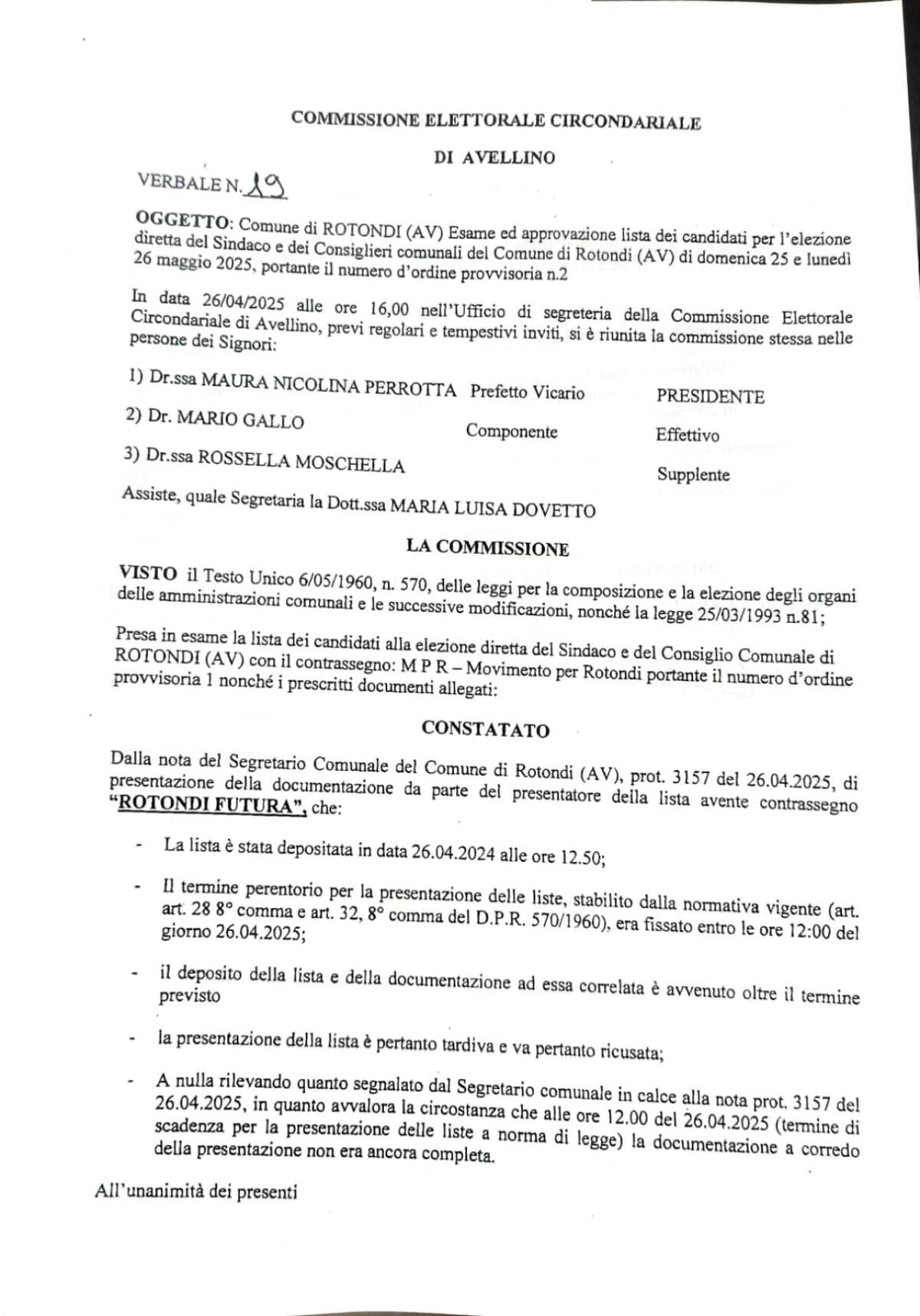 Rotondi. Commissione Elettorale ricusa lista Rotondi Futura - 