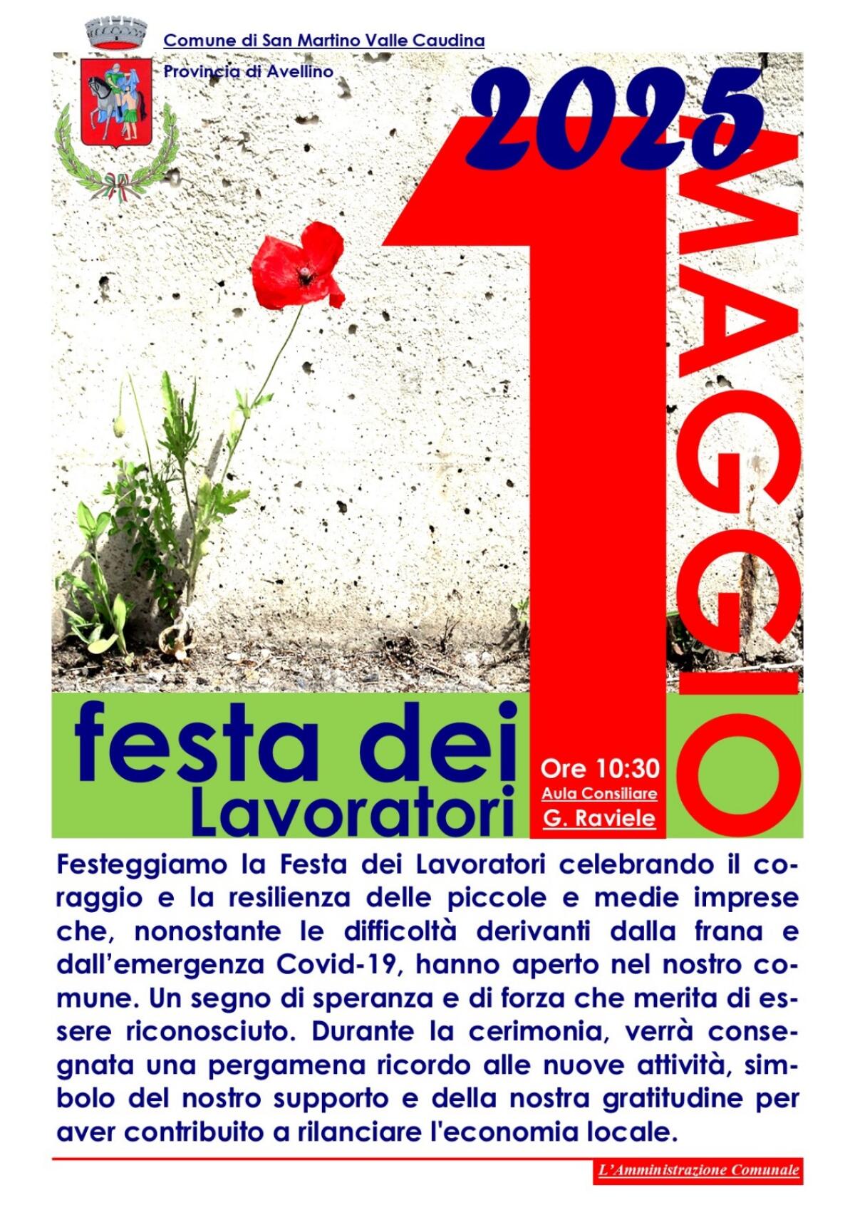 San Martino Valle Caudina. Domani cerimonia del Primo Maggio - 