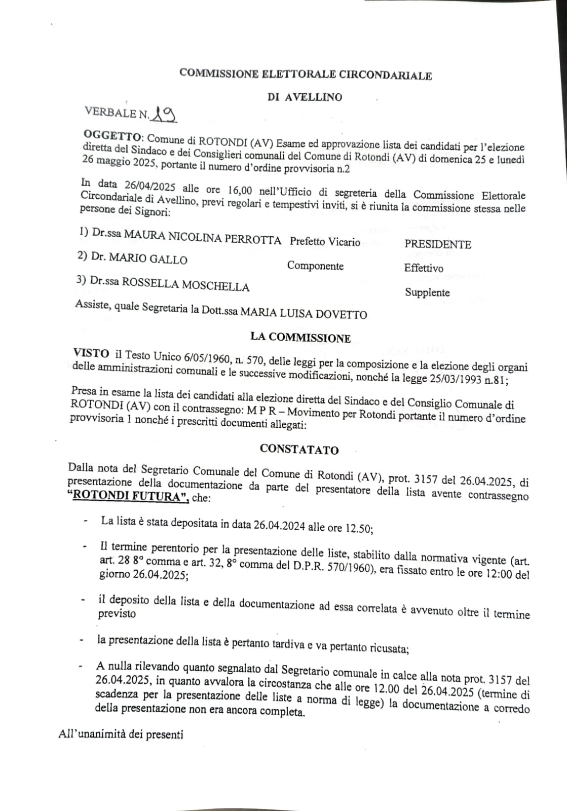 Rotondi. Commissione Elettorale ricusa lista Rotondi Futura