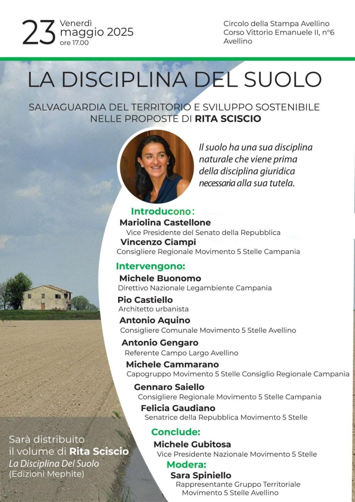 Domani la presentazione del volume di Rita Sciscio La disciplina del suolo - 