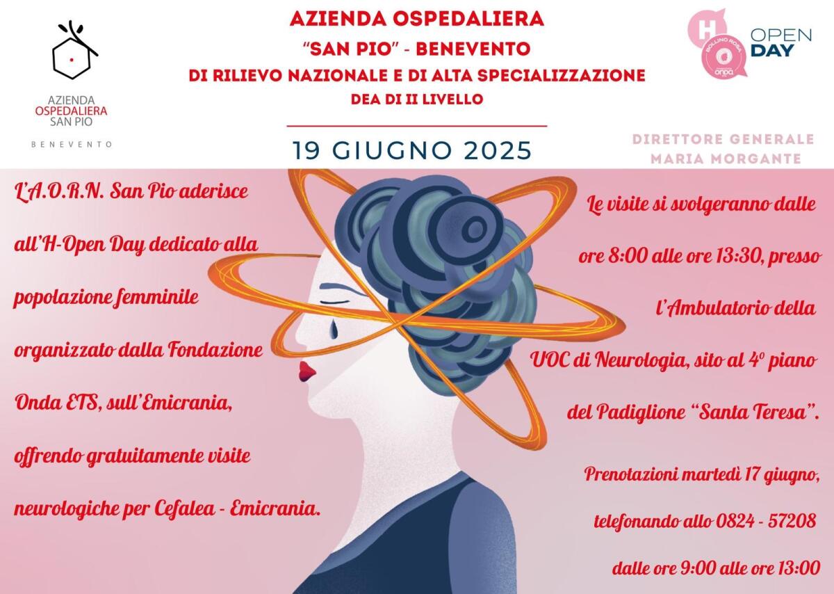 A.O. San Pio, 19 giugno open day Emicrania dedicato alle donne - 