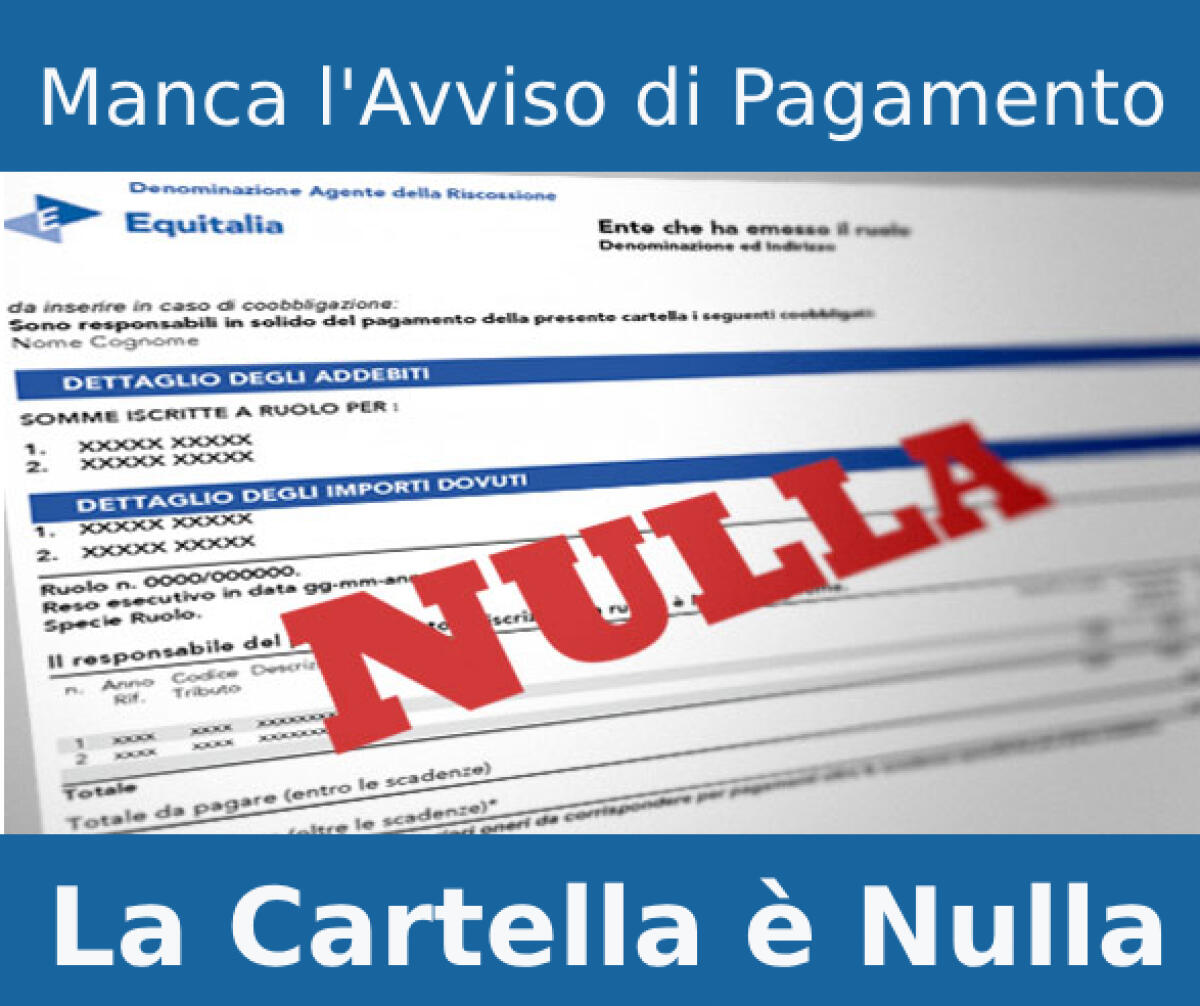 La Cartella è Nulla senza la riproduzione dell'avviso di pagamento. - 
