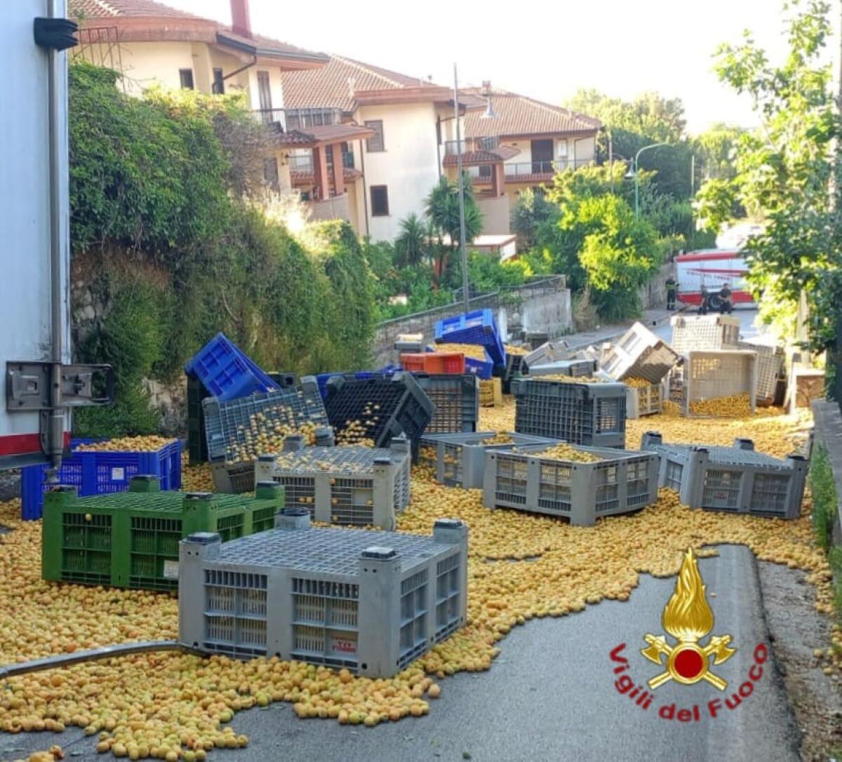 Camion perde carico di albicocche destinato ad un'azienda di Summonte - 