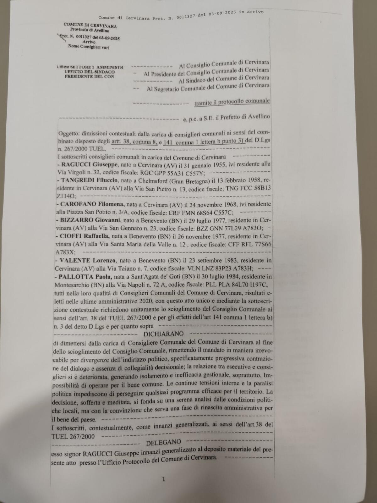 Cervinara. Protocollate dimissioni consiglieri, arriva Commissario Prefettizio - 