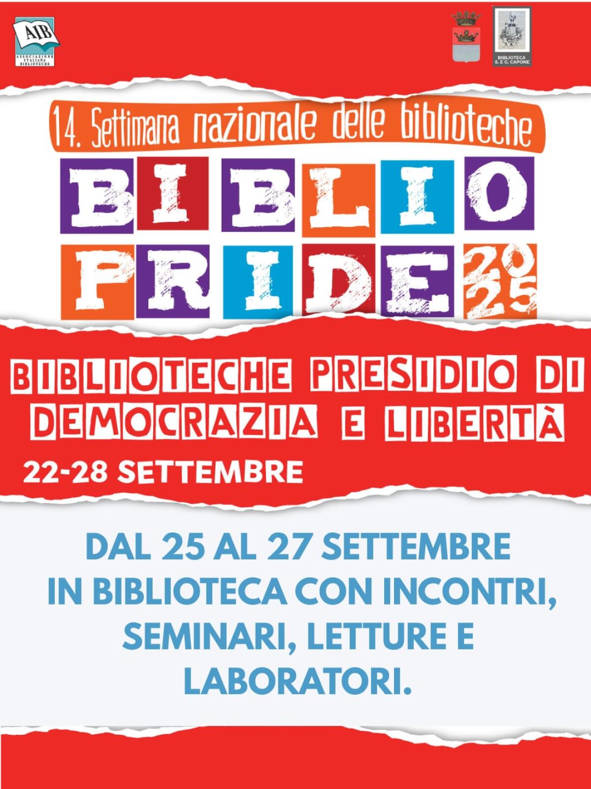 Bibliopride 2025: Incontri, laboratori, seminari Biblioteca. - 