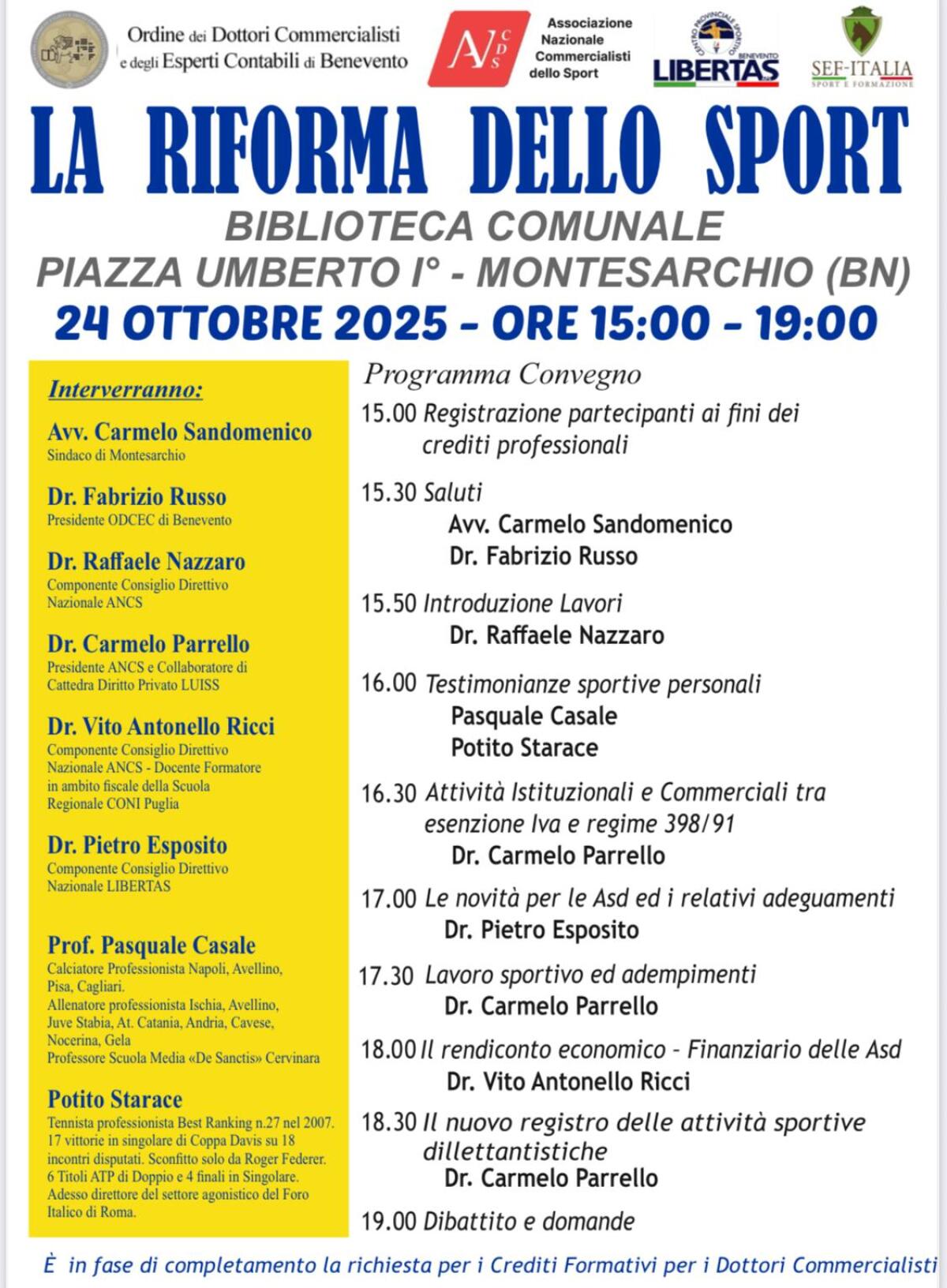 “La Riforma dello Sport” Esperti, istituzioni e professionisti a confronto sulla nuova normativa - 