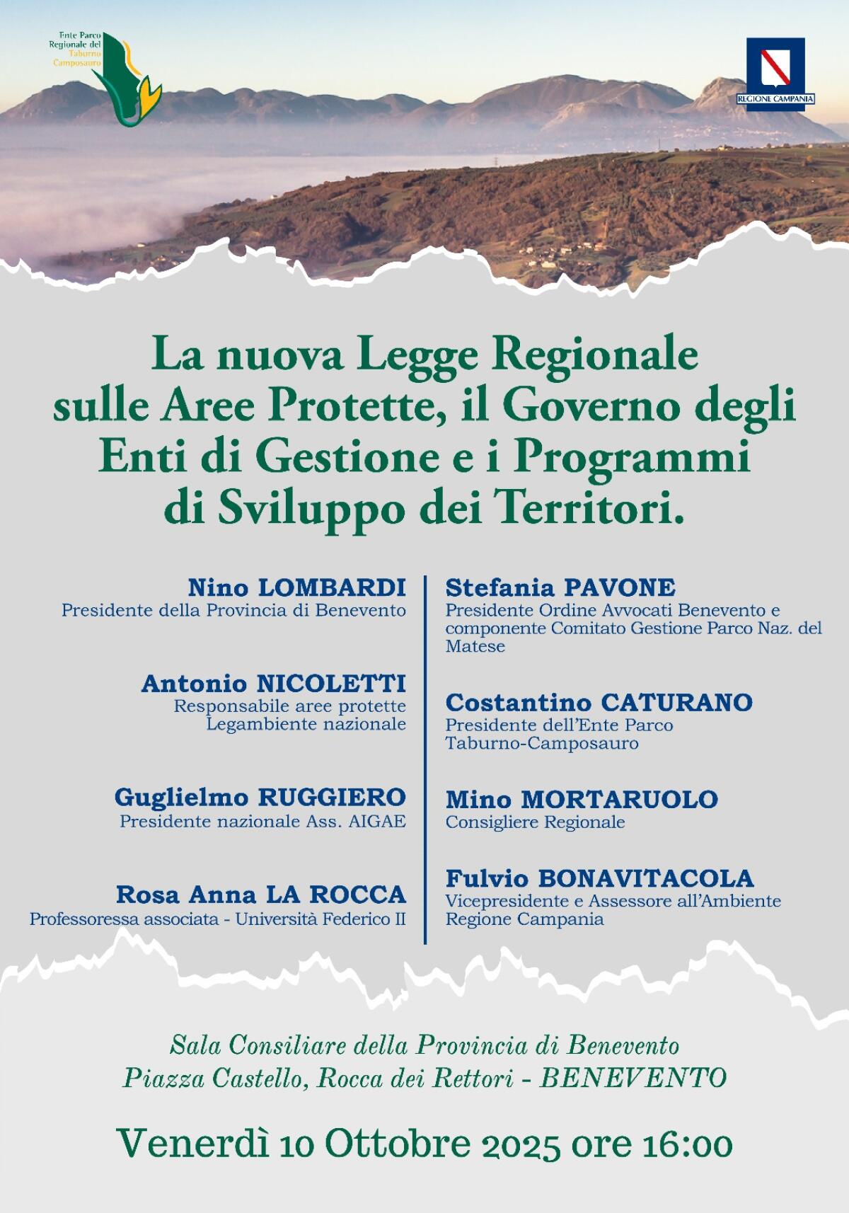 A Benevento la prima presentazione della nuova Legge Regionale sulle Aree Protette - 