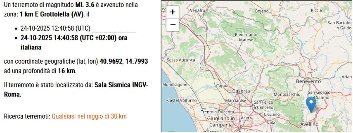 Scossa di terremoto con epicentro a Grottolella: nessun danno registrato - 