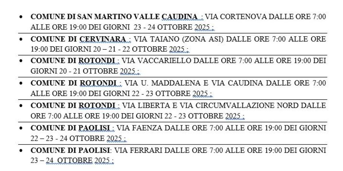 Valle Caudina. Chiusura strade per lavori tratta ferroviaria. - 