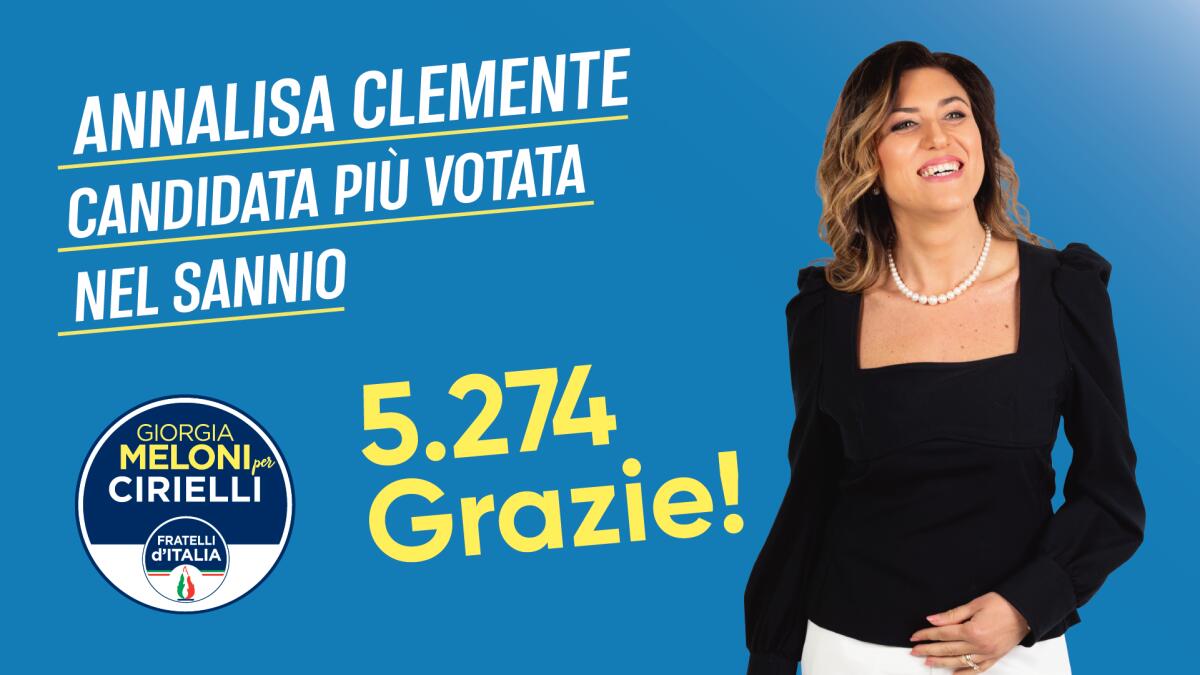 Annalisa Clemente prima candidata nel Sannio per numero di preferenze. Grazie a tutti! - 