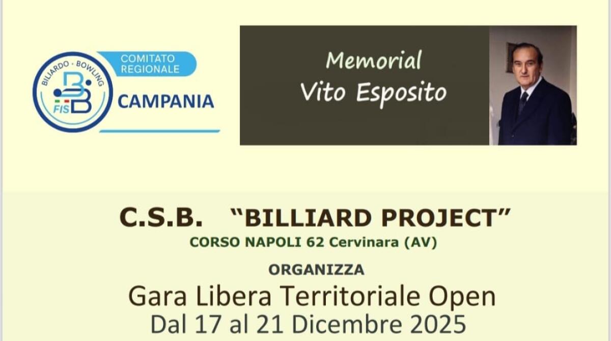 A Cervinara il "Memorial Vito Esposito" di Biliardo - 
