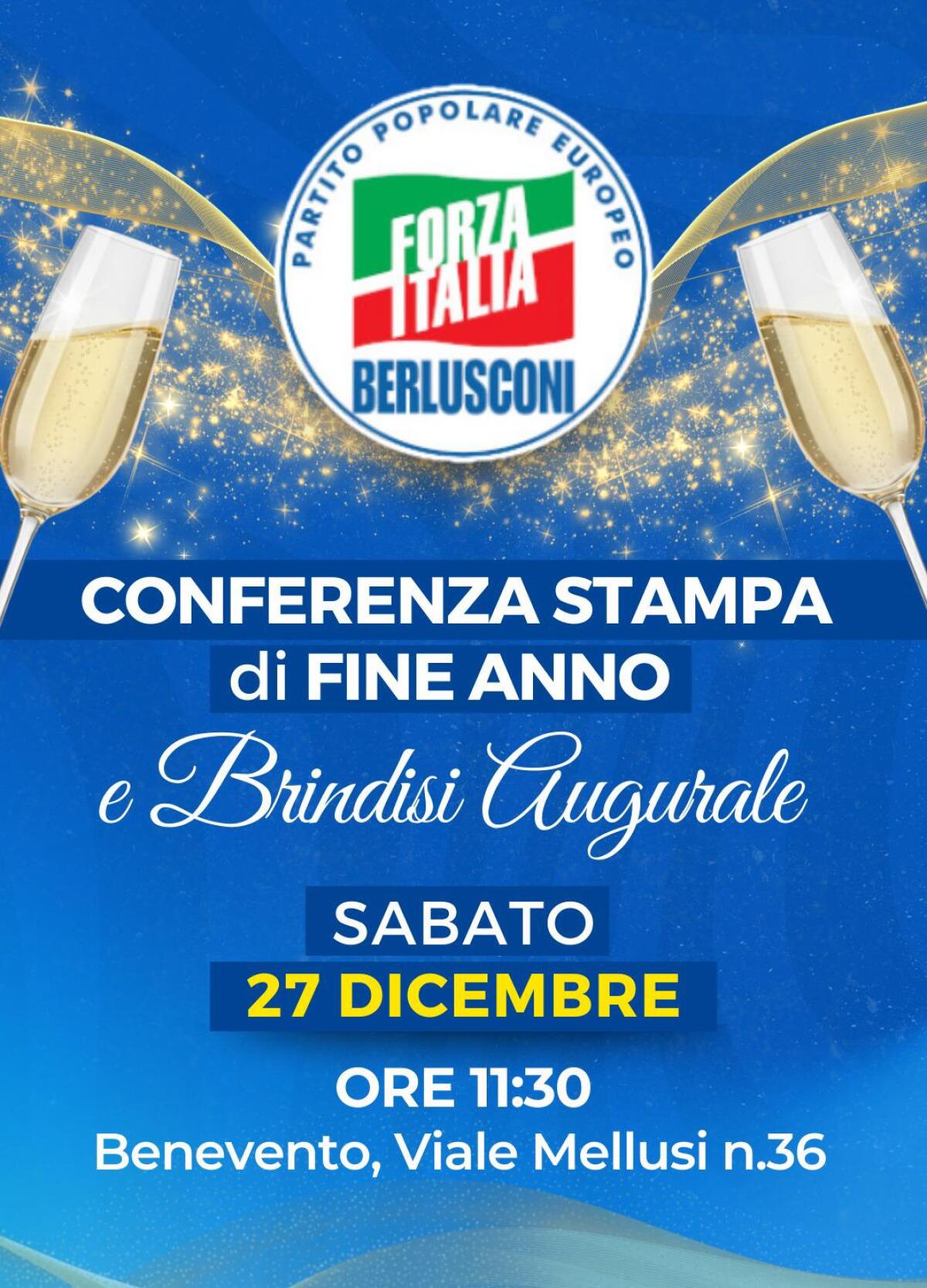 Sabato 27 dicembre a Benevento conferenza stampa di fine anno di Forza Italia. - 