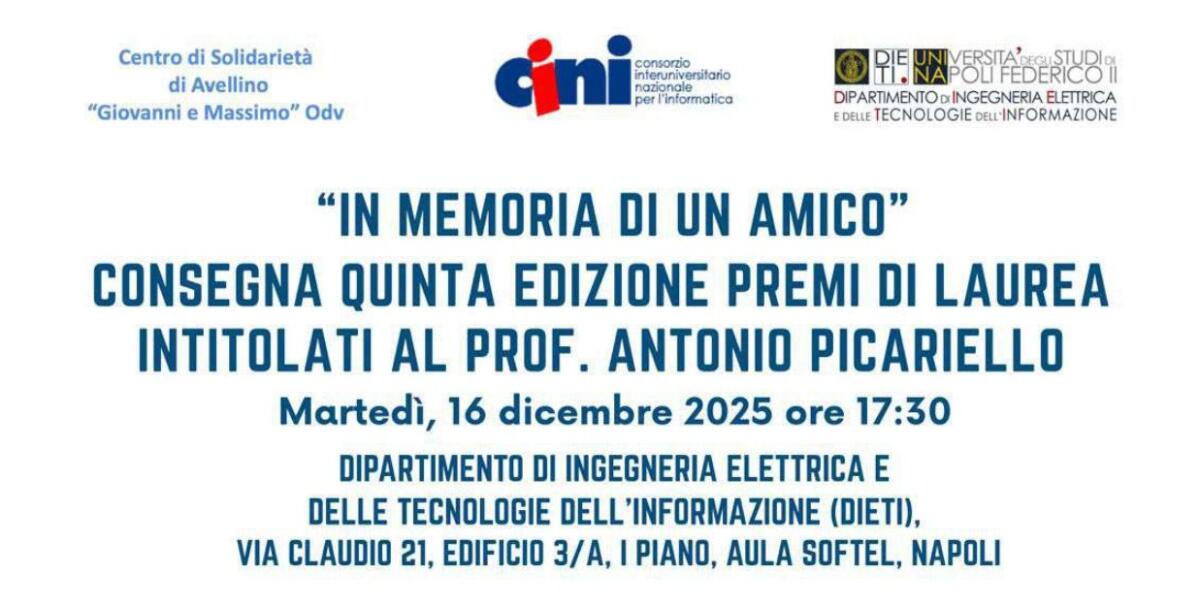 Domani martedi  16 Dicembre consegna dei Premi di Laurea intitolati al prof. Antonio Picariello - 