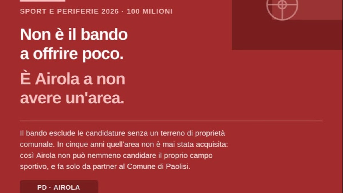 Sport e Periferie: Airola rinuncia, il PD attacca sulla mancata programmazione - 