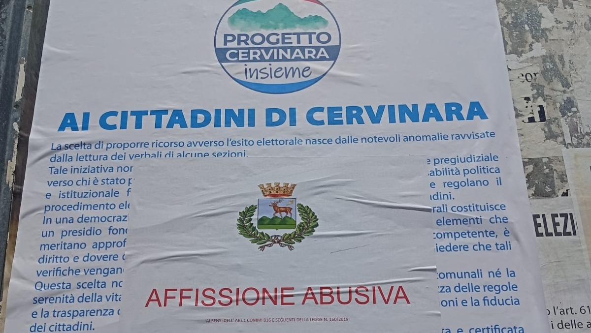 Cervinara: spunta la dicitura Affissione Abusiva sui manifesti del ricorso - 