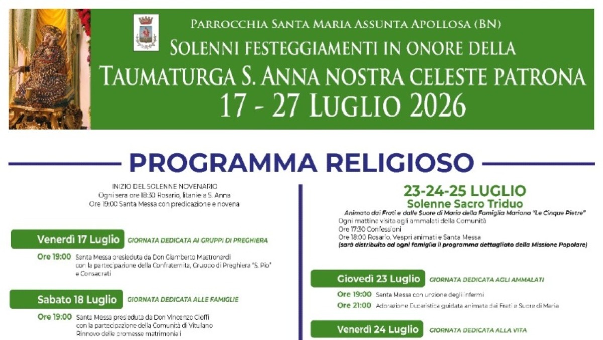 Apollosa si veste a festa: al via i solenni festeggiamenti per Sant'Anna - 