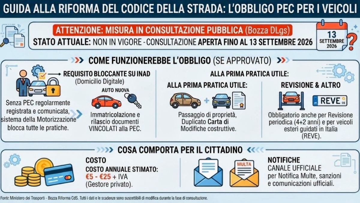Riforma Codice della Strada: in arrivo l'obbligo PEC per i proprietari di veicoli - 