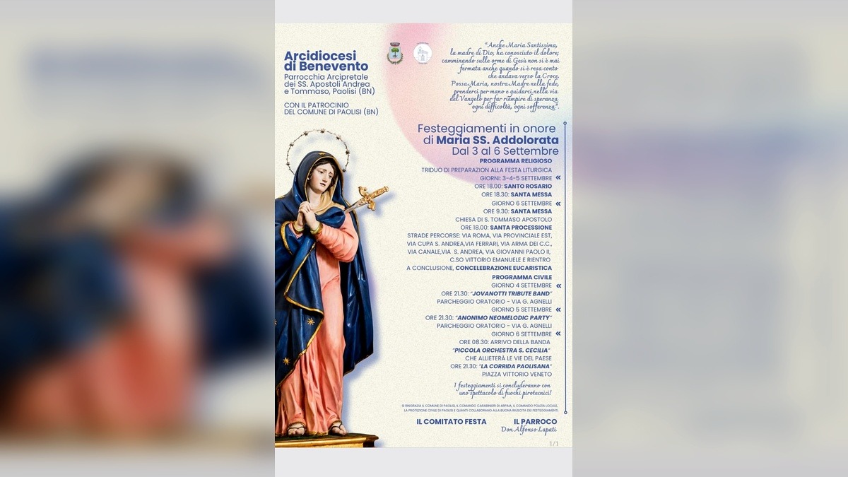 Paolisi, quattro giorni di festa per Maria Santissima Addolorata - 