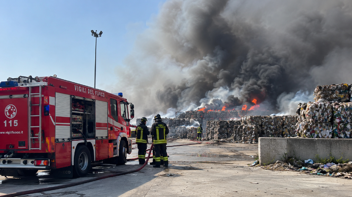 Vasto incendio a Taverna del Re, bruciano le ecoballe: vigili del fuoco al lavoro - 