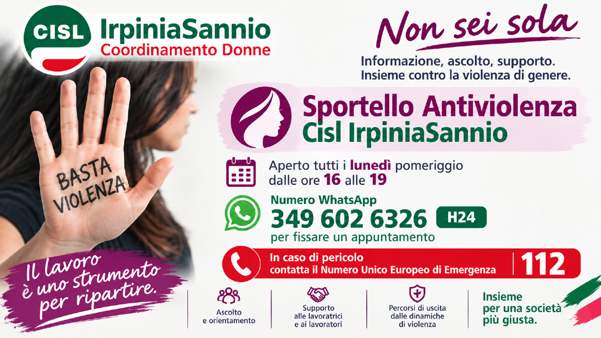 Violenza sulle donne, l’appello della Cisl: «Il lavoro è uno strumento per ripartire» - 