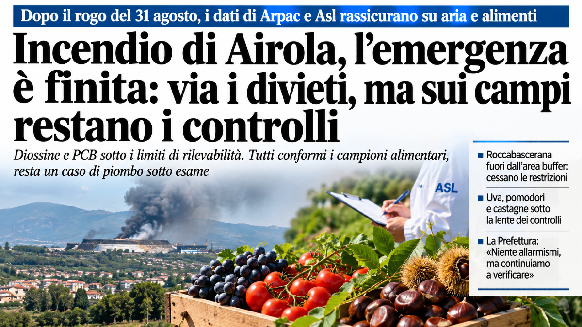 Incendio di Airola, rientra l’emergenza: rassicuranti i controlli su aria e prodotti agricoli - 