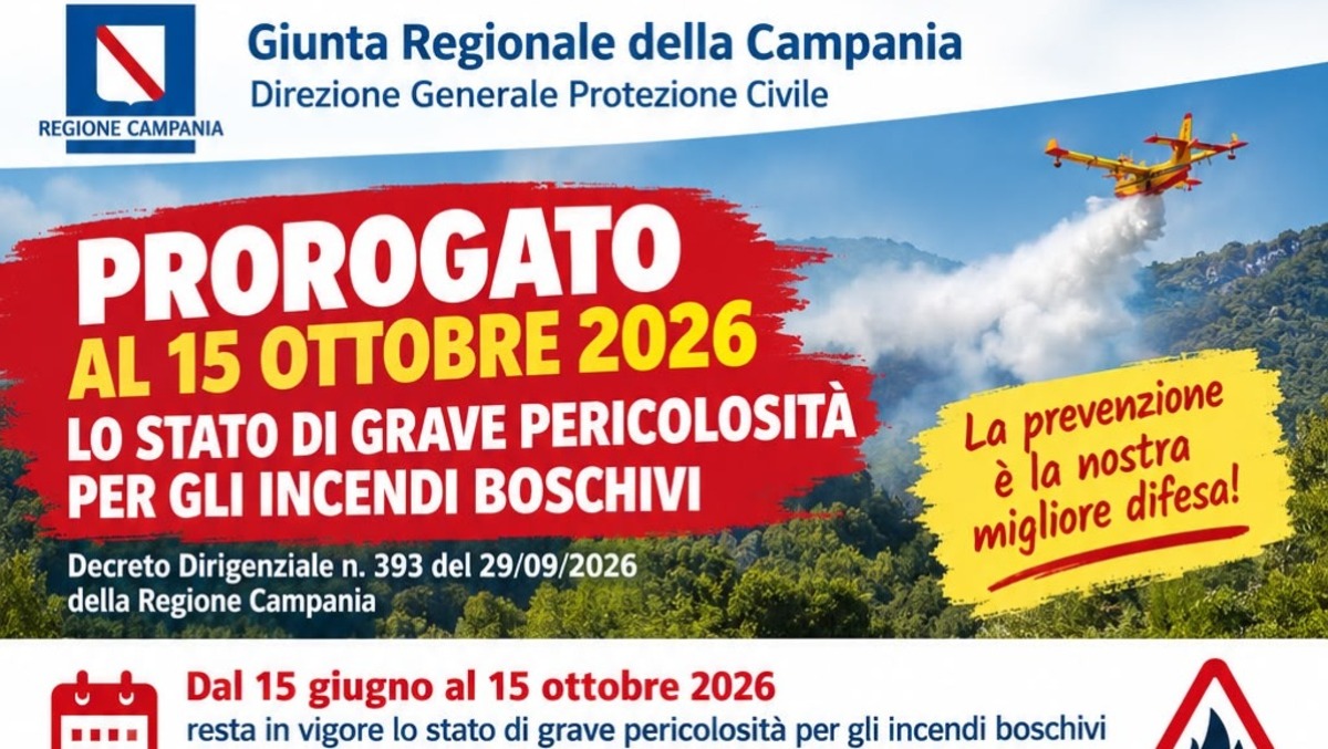 Incendi boschivi: la Regione Campania proroga lo stato di grave pericolosità fino al 15 ottobre - 